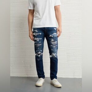 American Eagle AirFlex 360 Distressed Patched Skinny Jeans Size 34X32